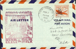 1950-U.S.A. I^volo TWA New York Milano Del 2 Febbraio Cachet Amaranto - Other & Unclassified