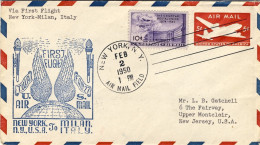 1950-U.S.A. I^volo TWA New York Milano Del 2 Febbraio Cachet Blu - Sonstige & Ohne Zuordnung