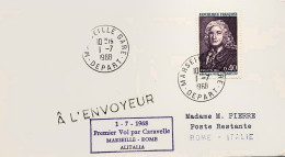 1968-France Francia I^volo Alitalia Per Caravelle Marsiglia-Roma,al Verso Bollo  - Covers & Documents