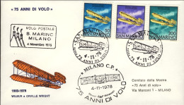 1978-San Marino "75 Anni Di Volo"bollo Volo Postale San Marino-Milano Del 4 Nove - Luftpost