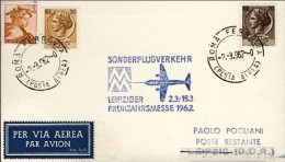 1962-collegamento Aereo Speciale Da Roma Per La Fiera Primaverile Di Lipsia Del  - 1961-70: Marcophilie