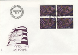 1981-Svizzera Quartina Del Pro Aereo Fr.2+1 Su Fdc Illustrata (sotto Facciale) - Covers & Documents