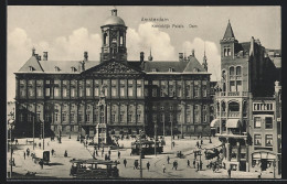 AK Amsterdam, Koninklijk Paleis & Dam, Strassenbahn  - Tram