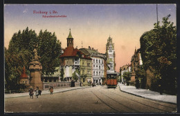 AK Freiburg I. Br., Schwabentorbrücke Mit Strassenbahn  - Tramways