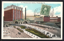 AK Pittsburgh, Pa., Pennsylvania Station, Bahnhof Mit Strassenbahn  - Tramways