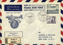 1946-Cecoslovacchia Volo Speciale Praga New York Del 17 Giugno, Raccomandata Ill - Luchtpostbladen