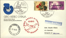 1980-San Marino Aerogramma Giro Aereo D'Italia Tappa Rimini Bolzano - Luchtpost