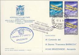 1979-San Marino Cartolina 9 Stormo Francesco Baracca Volo Speciale Rimini Grazza - Airmail