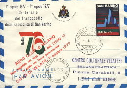 1977-San Marino Aerogramma L.180 Esposizione Mondiale Italia 76 Bollo Posta Tras - Luchtpost
