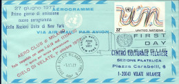 1977-ONU 22c.annullo Fdc Del 27 Giugno Bollo Posta Trasportata Con Aereo CESSNA  - Marcophilie
