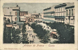 1904-Tunisia Cartolina Acquerellata "Tunisi Avenue De France"affrancata 2c.non V - Tunisie