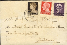 1946-biglietto Da Visita Affrancatura Tricolora 10c.+20c.+50c.Imperiale Senza Fa - Storia Postale