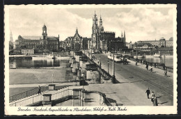 AK Dresden, Strassenbahn, Friedrich-August-Brücke Mit Ständehaus, Schloss U. Kath. Kirche  - Tramways