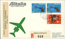 1974-Svizzera Raccomandata Alitalia Volo Diretto Zurigo Catania Del 27 Maggio - Other & Unclassified