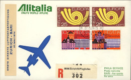 1974-Svizzera Raccomandata Alitalia Volo Diretto Zurigo Bari Del 27 Maggio - Other & Unclassified