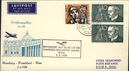 1958-Germania Volo Lufthansa Francoforte Roma Del 2 Aprile - Covers & Documents