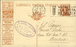 1924-cartolina Postale 30c.arancio Tassello Pubblicitario "Francesco De Capitani - Ganzsachen