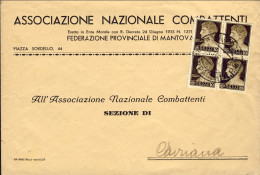 1945-busta Dell'associazione Nazionale Combattenti Affr. Con Quartina Del 10c.Im - Marcophilie