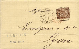 1878-piego Con Testo Diretto In Francia Affr. 30c.Vittorio Emanuele II Centratur - Poststempel