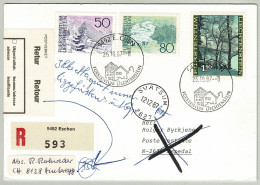 Liechtenstein 1987, Eingeschriebene Retournierte Postkarte Eschen - Espedal (Niederlande), Waldrand / Forêt / Forest - Lettres & Documents