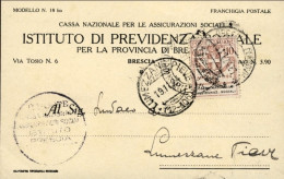 1924-cartolina Della Cassa Nazionale Per Le Assicurazioni Sociali Affr. Parastat - Poststempel
