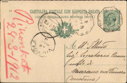 1912-cartolina Postale Con Risposta Pagata 5c.annullo Ottagonale Di Crespellano  - Stamped Stationery