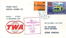 1971-San Marino Della TWA I^volo Boeing 747 Roma-Atene Del 16 Settembre - Luftpost