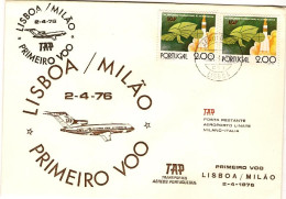 1976-Portogallo I^volo TAP Percorso Lisbona Milano Del 2 Aprile - Storia Postale