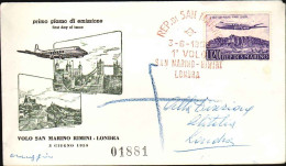 1959-San Marino Aerogramma I^volo San Marino Rimini Londra Del 3 Giugno - Luchtpost
