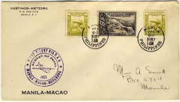 1937-Filippine Con Bollo First Flight Via P.A.A. Manila Macao Hong Kong - Philippinen