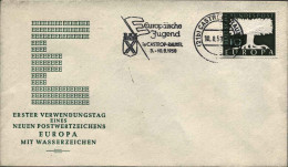 1958-Germania 10p.verde E Azzurro Verde Europa Su Fdc, Ristampato Con La Filigra - Brieven En Documenten