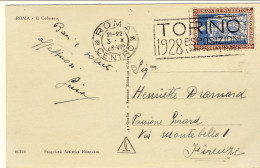 1928-Emanuele Filiberto 20c. Su Cartolina Roma Il Colosseo Cat.Sassone Euro 50 - Poststempel