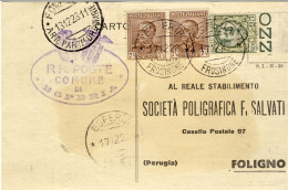 1928-Parmeggiani Coppia 7,5 C.+25c. Tipo Floreale Su Cartolina - Poststempel