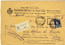 1927-L.1,85 Ardesia Vittorio Emanuele III^isolato Su Busta Raccomandata Di Servi - Poststempel