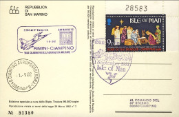 1982-Isola Di Man Cartolina Illustrata Con Bollo Violetto Volo Celebrativo Aeron - Isle Of Man