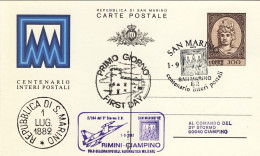 1982-San Marino Aerogramma Cartolina Postale L.300 Annullo Fdc+bollo Centenario  - Luchtpost