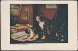 Cat And Kitten - A Lesson In Geometry, C.1905 - Dewar's Whisky Postcard - Chats
