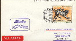 1972-San Marino Aerogramma I^volo AZ 654 Alitalia Roma Toronto Del 2 Novembre - Luftpost