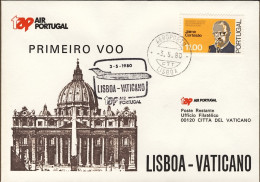 1980-Portogallo TAP I^volo Lisbona Vaticano - Covers & Documents