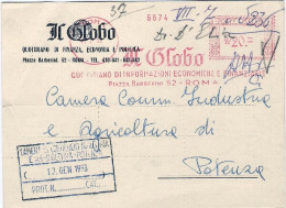 1958-cartolina Con Intestazione Pubblicitaria Il Globo Quotidiano Di Roma Con An - Maschinenstempel (EMA)