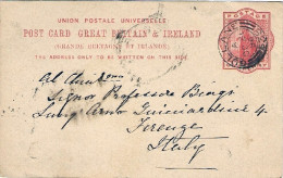 1896-Gran Bretagna Cartolina Postale 1p. Diretta In Italia - Other & Unclassified