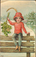 1913-cartolina Augurale "bimbo Con Fascio Di Quadrifogli"al Verso Testo Pubblici - Santa Claus