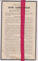 Devotie Doodsprentje Overlijden - David Vandenbossche Echtg Bertha De Coninck - Astene 1900 - Petegem 1941 - Obituary Notices