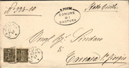 1897-piego Affrancato Coppia 1c.tiratura Di Torino Con Annullo Ottagonale Di Car - Storia Postale