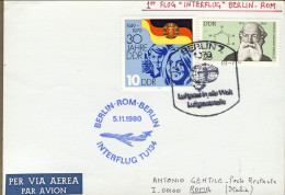 1980-Germania Cartolina I^volo Berlino Roma Berlino Interflug TU134 - Lettres & Documents