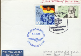 1980-Germania Cartolina I^volo Berlino Roma Berlino Interflug TU134 - Covers & Documents