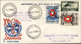 1963-espresso Illustrato Per Giro Aereo Di Sicilia Al Verso Firma Del Pilota - Luftpost