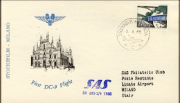 1968-Svezia Cartolina Illustrata I^volo SAS DC 9 Stoccolma Milano Del 2 Aprile C - Sonstige & Ohne Zuordnung