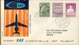 1959-Danimarca I^volo SAS Caravelle Copenhagen Ginevra Del 17 Luglio - Posta Aerea