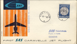 1959-Norvegia I^volo SAS Caravelle Oslo Ginevra Del 17 Luglio - Storia Postale